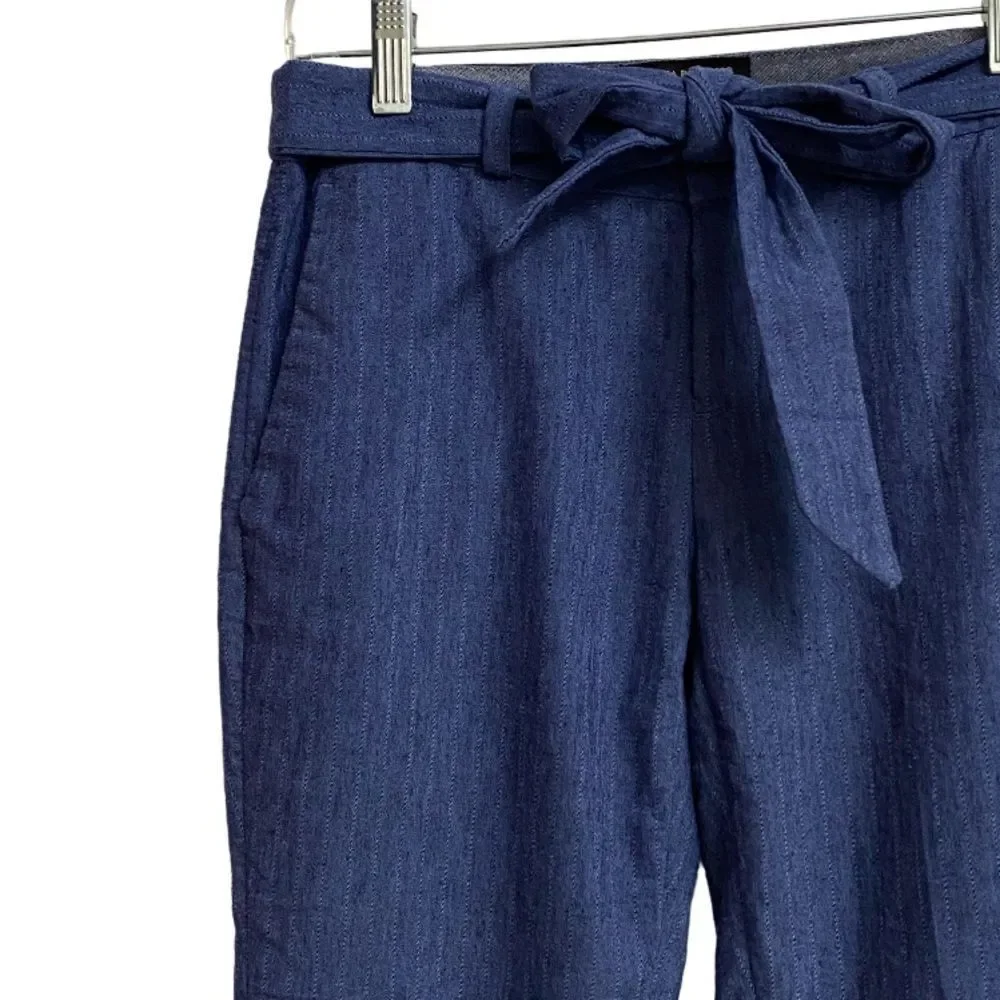 Banana Republic Avery Fit Tie-Waist Pinstripe Pants Women 0P Blue Crop Beachy